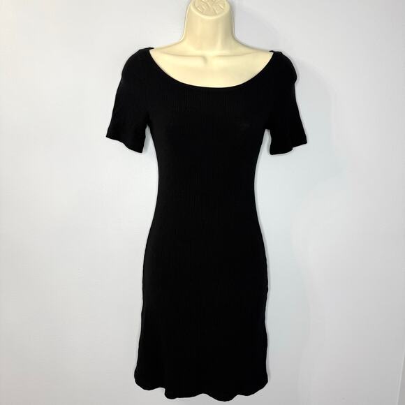 Reformation Dresses & Skirts - Reformation  Black Ribbed Knit Scoop Neck Short Sleeve Dress Sz S